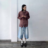 ウォッシュドデニムワイドレッグショーツ