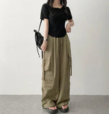 Send-banding two-pocket cargo wide pants