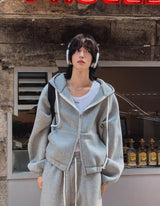 Neoprene semi-crop hooded zip-up