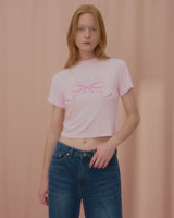 ラブリボンクロップTシャツ-PINK