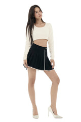 Crepe lace pleated skirt, Gray