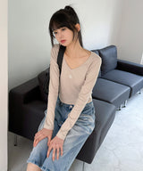 STITCH V NECK LONG SLEEVE T-SHIRT [4color]