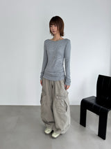 [prts made] ソフトタッチボートネックロングスリーブTシャツ (blue stripe)