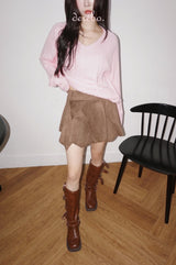 suede unbalanced brown mini skirt