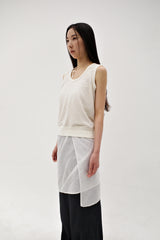 Linen oval neck knit, Cream
