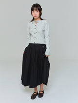RIBBON BUTTON SILM KNIT - GRAY