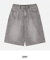 Dyeing Washed Banding Bermuda Denim Pants