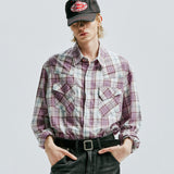 03s plaid western shirt purple