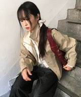 [New Spring Product💝] ライトムードカラーインターシーズナルウィンドブレーカースプリングオーバーサイズフィットアウターウェアハイネックジャンパー 3 colors ヘムストリング/バルーンフィット