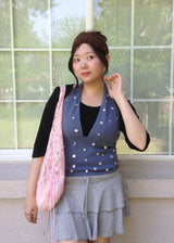 [shiwonderful x voor] フローラル レース シャーリング ショルダーバッグ_ピンク