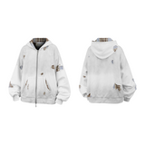 RELABEL (Daylight Fade) Dreamy Striped Patchwork Double-Layer Hand-Stitched Distressed Stitching Heavy-Washed Zip-Up Hoodie