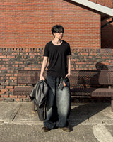 スリムフィットリブ UネックショートスリーブTシャツ
