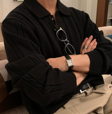 All-Day Cable Pattern Two-Button Collar Knit