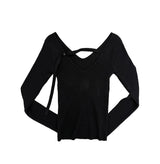 Ribbed Backless V-Neck Knit