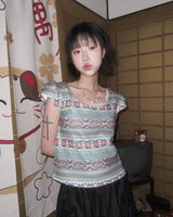 (2color) フェアアイルパフキャップスリーブニット