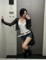 Tease See-Through Wrinkle Crop Cardigan