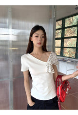 アンバランシードオフショルダードットスカーフショートスリーブTシャツ
