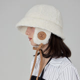 VA Curved Logo Sherpa Fur Flap Bucket Hat / Cream