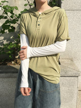 Gode ​​Henley Neck Hooded Short Sleeve T-shirt (5c)