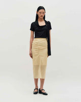 Sheer Shirring Slit Skirt _ YELLOW