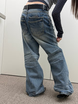 Double back pocket wrinkle denim pants(2color)