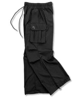 Matte Glossy Parachute Cargo Pants_Black