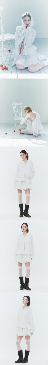 ANGEL FRILL HOOD ZIP-UP white