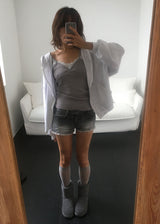 FRINGE DENIM SHORTS