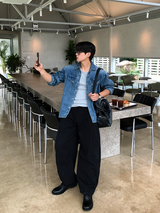 アーロンデイリーダブルフラップスタディデニムロングスリーブシャツ