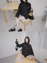 London black denim casual zip-up jacket