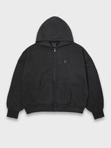 SKULL ZIP HOODIE PIGMENT DYED - CHARCOAL