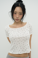 フローラル バックスリット Tシャツ アイボリー