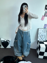 HIGH QUALITY 💍💎 LIP BALLOON PARACHUTE DENIM PANTS 🤎2 SIZE