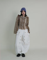 Gamants coloring gradation fringe long-sleeve cropped wool knitwear