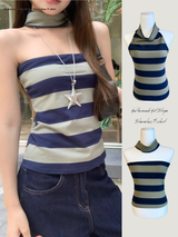Halterneck Hot Stripe Sleeveless T-shirt