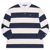 ストライプラグビールーズフィットTシャツ【ネイビー】