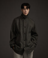 BALMACAAN HERRINGBONE WOOL CASHMERE HALF COAT BLACK