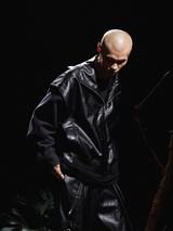 RELABEL 24AW Bug-Owned Form Half-High Standing Collar Deconstructed Contour Shoulder Leather Jacket