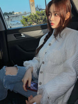 Tassel tweed loose fit no-collar jacket