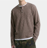 Waffle Crop Henley Neck T-shirt Ash Beige