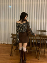 Leaf Trail Check Scarf Long Sleeve T-shirt