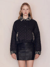 Stripe Patched Quilting Jacket (Black)