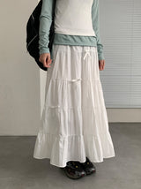 Zahini Ribbon Shirring Banding Long Skirt