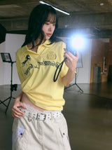 Untitled Crest Polo Crop Short Sleeve Yellow