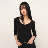 C 90S ラインVネックTシャツ_ブラック