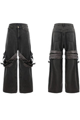 Belted Flared Distressed Jeans