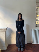 ラフミューズタッセルボールスタッドワイドロングデニムパンツ