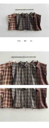 Lang2 String Cropped Check Short-Sleeved Shirt