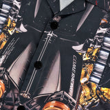 [UNISEX] Automobile Parts Camp-Collar Printed Shirt (Black)