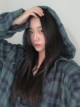 (UNISEX) Vintage Check Hood Shirt